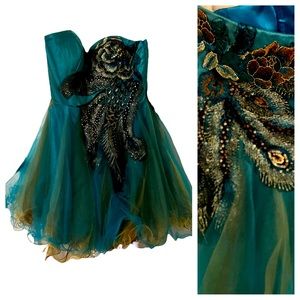 Nina Canacci Woman’s Strapless Tulle Peacock Party Cocktail Cruise Dress Sz 8